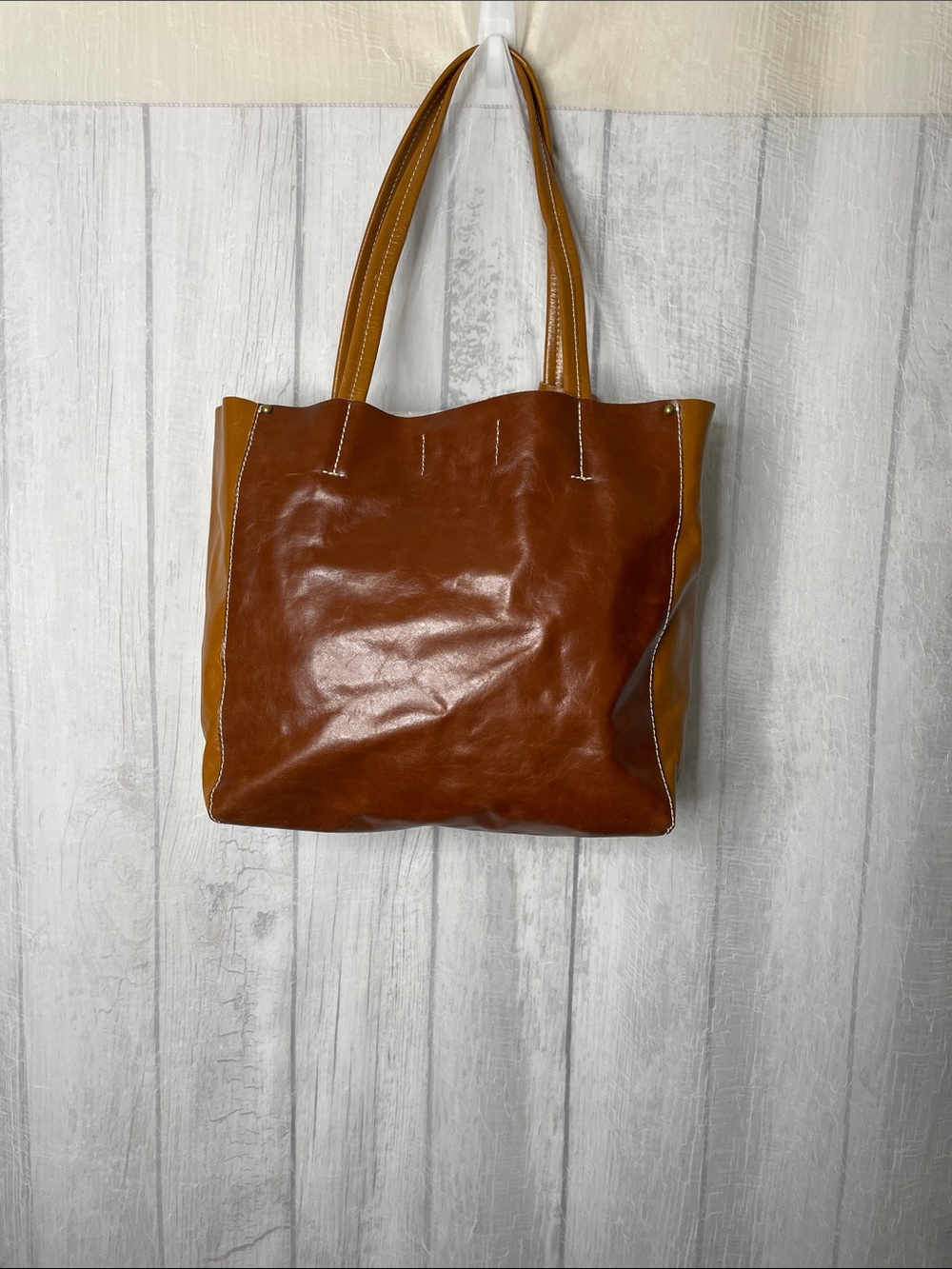 Lucky Brand Two-Tone Cognac and Tan Leather Tote NWOT.
